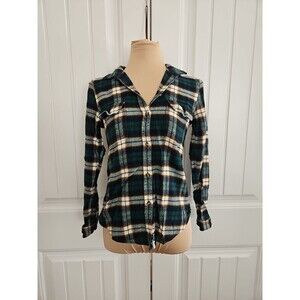 American Eagle Outfitters Women's Top M Slim fit Plaid Ahh Mazingly Soft Green